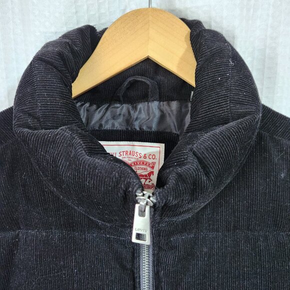Levi Strauss Winter Jacket Women's XL Black Corduroy Puffer Coat Full Zip - Picture 11 of 12